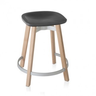 Eco Friendly Indoor Restaurant Furniture Emeco SU Series Counter Stool - Recycled Polyethylene Seat With Wooden Legs